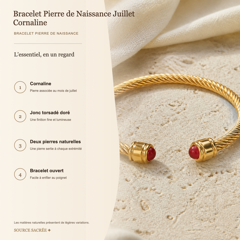 Bracelet Pierre de Naissance Juillet — Cornaline — fiche descriptive