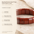 Bracelet Homme Jaspe Rouge — Perles Plates 10 mm — fiche descriptive