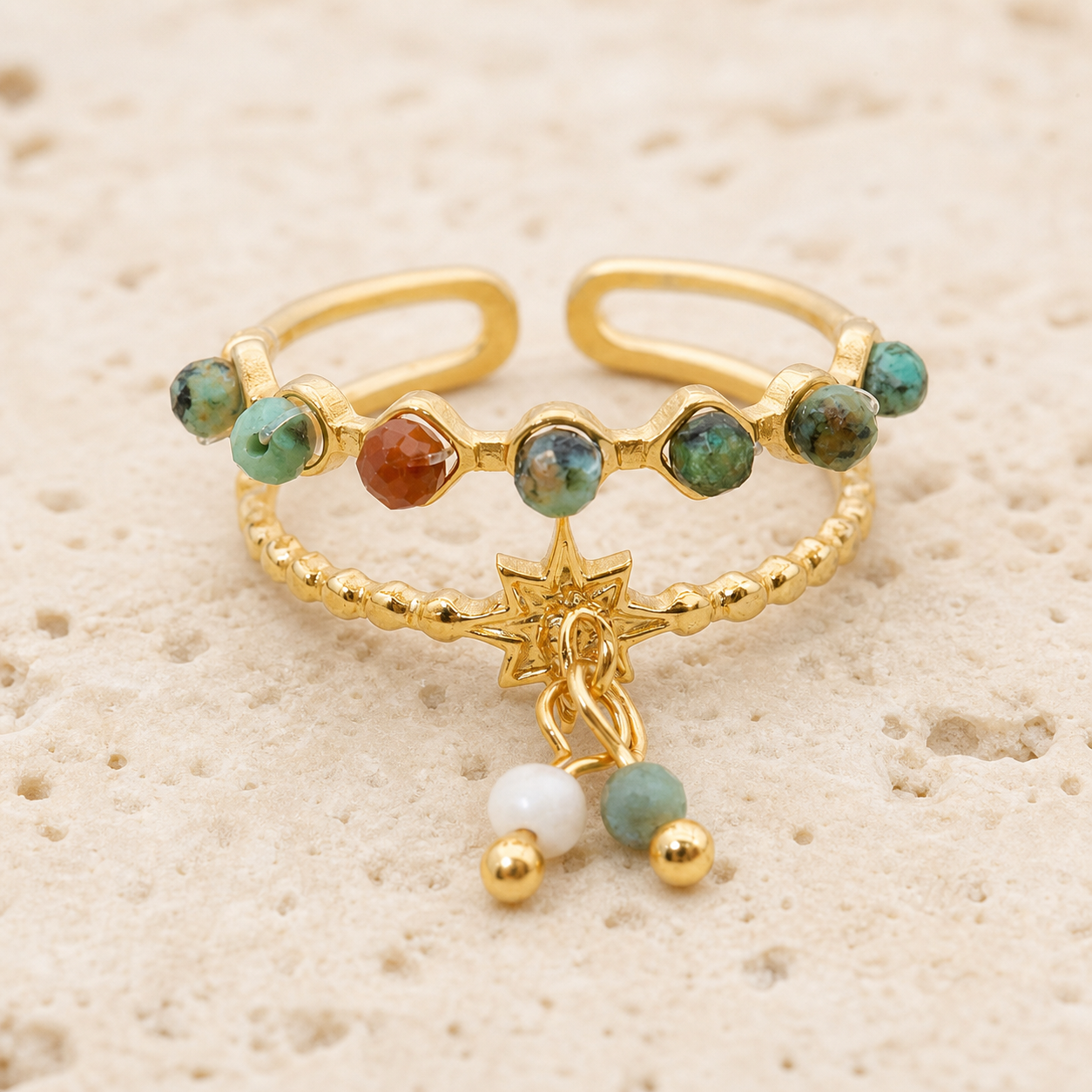 Bague Turquoise Africaine Étoile — vue macro ou variantes