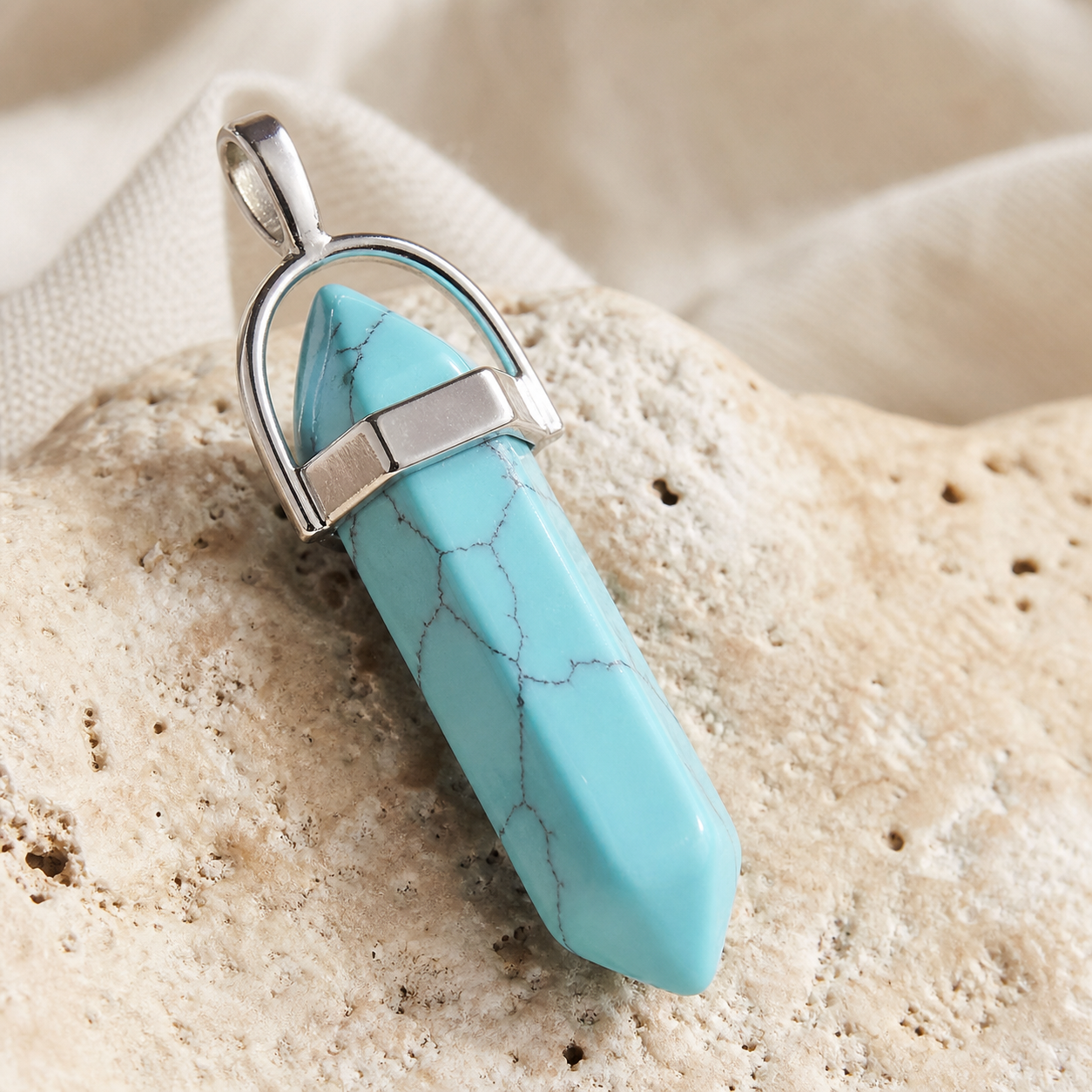 Pendentif Pointe - Turquoise — détail matière et finition