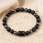 Bracelet Signe Astrologique Capricorne — Lave, Hématite et Onyx — détail matière et finition