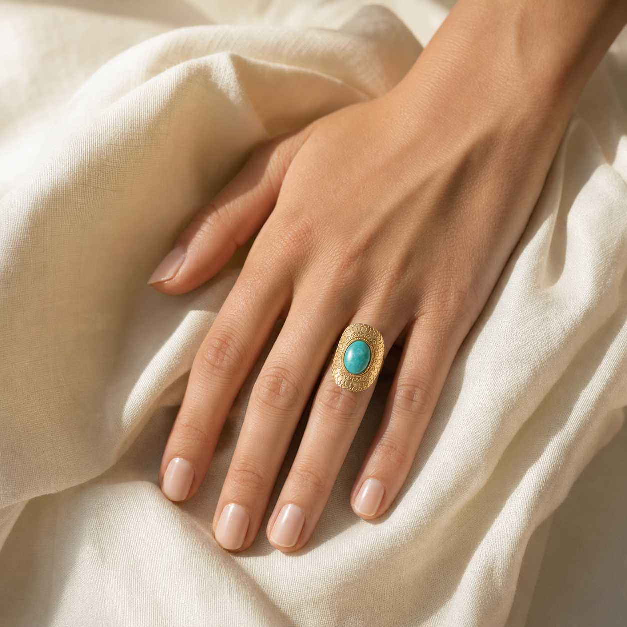 Bague Amazonite Chevalière — bijou porté ou variantes