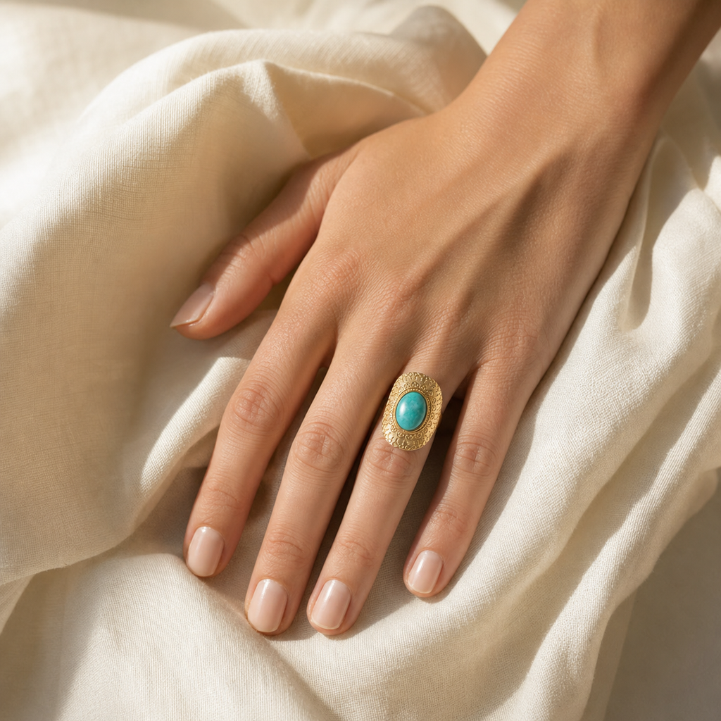 Bague Amazonite Chevalière — bijou porté ou variantes