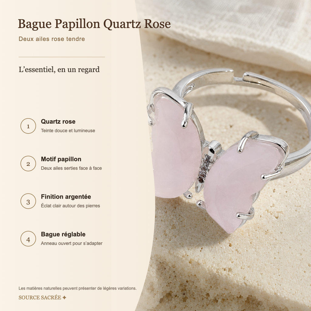 Bague Papillon Quartz Rose — fiche descriptive