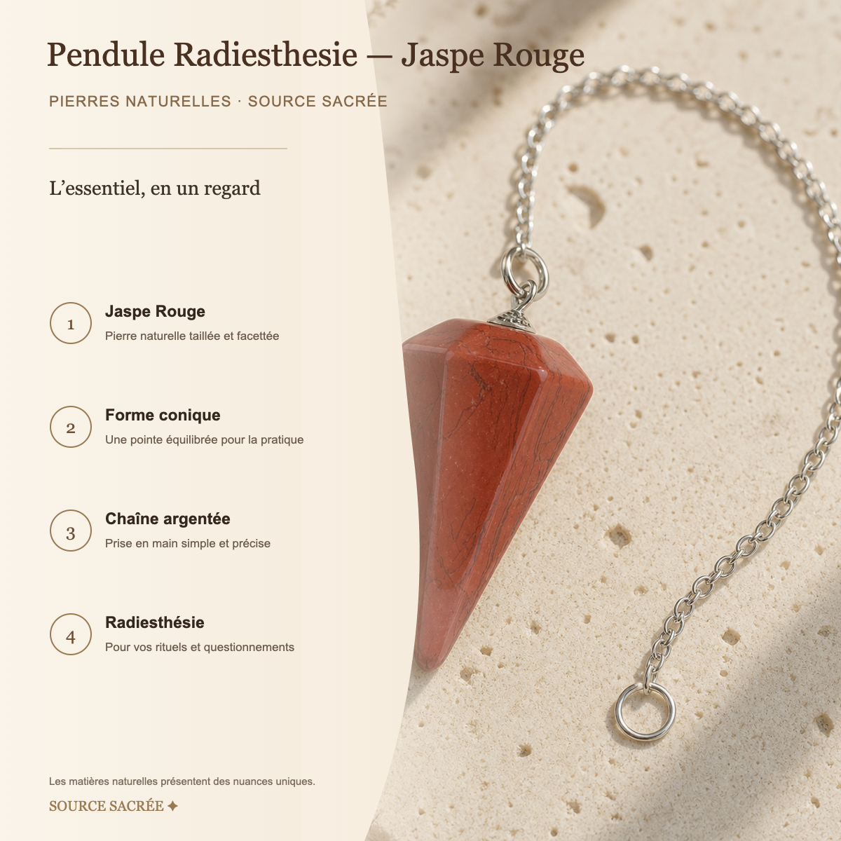 Pendule Radiesthesie - Jaspe Rouge — fiche descriptive