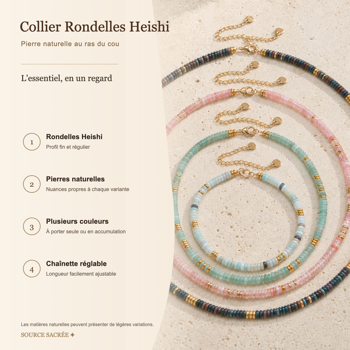 Collier Ras-de-Cou Pierre Naturelle – Rondelles Heishi — fiche descriptive
