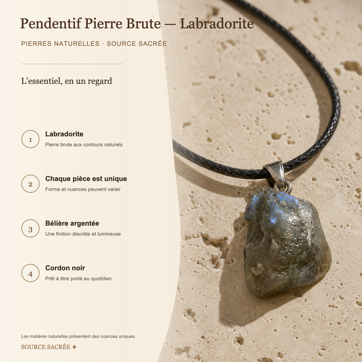 Pendentif Pierre Brute - Labradorite — fiche descriptive