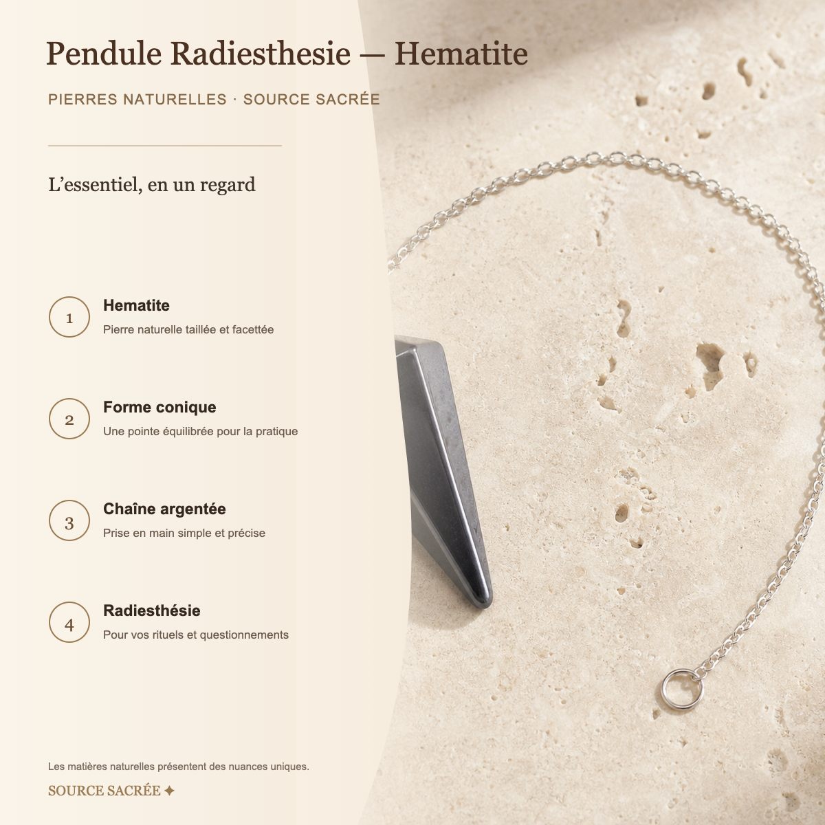 Pendule Radiesthesie - Hematite — fiche descriptive