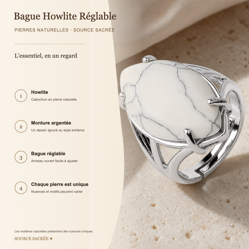 Bague Howlite Réglable — fiche descriptive