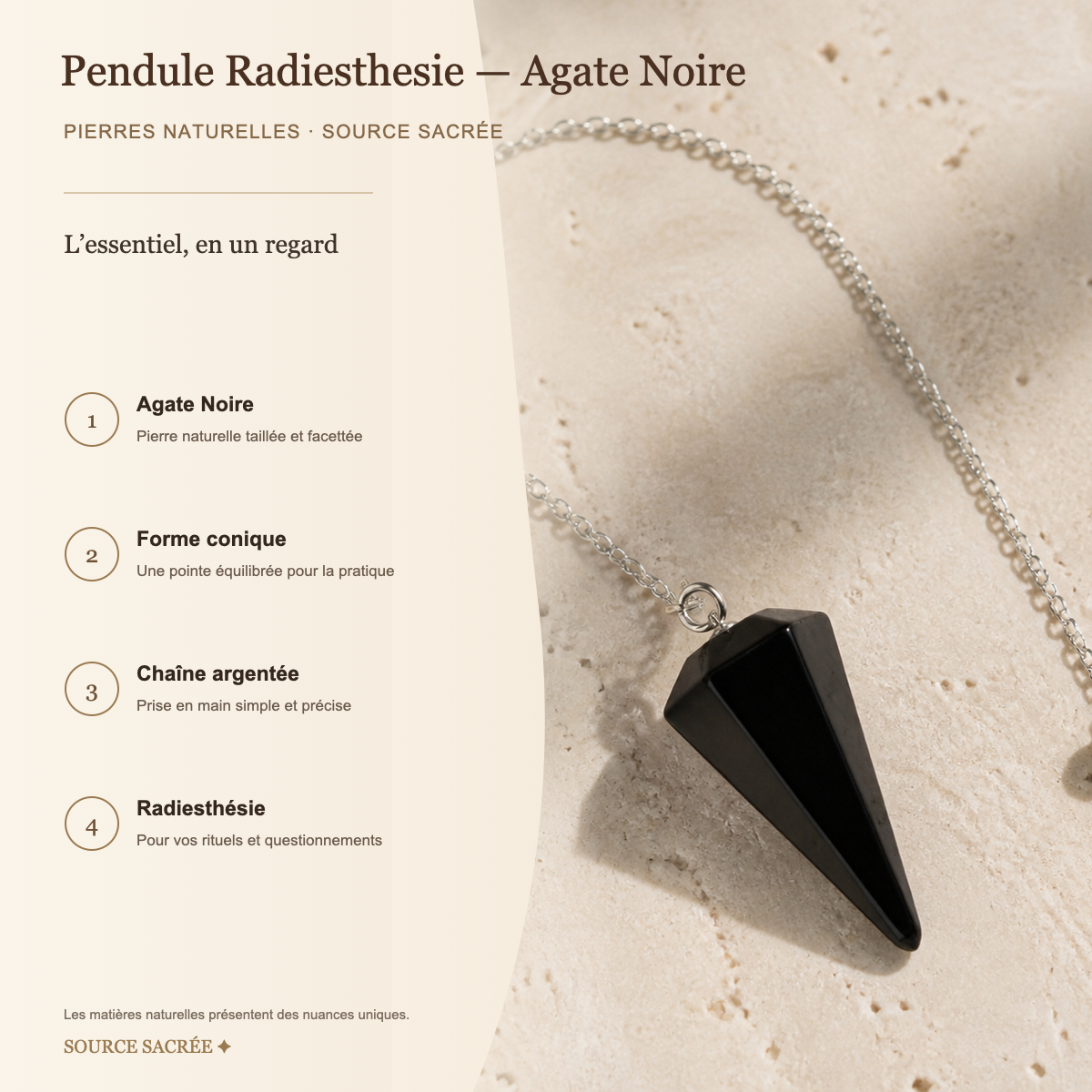 Pendule Radiesthesie - Agate Noire — fiche descriptive