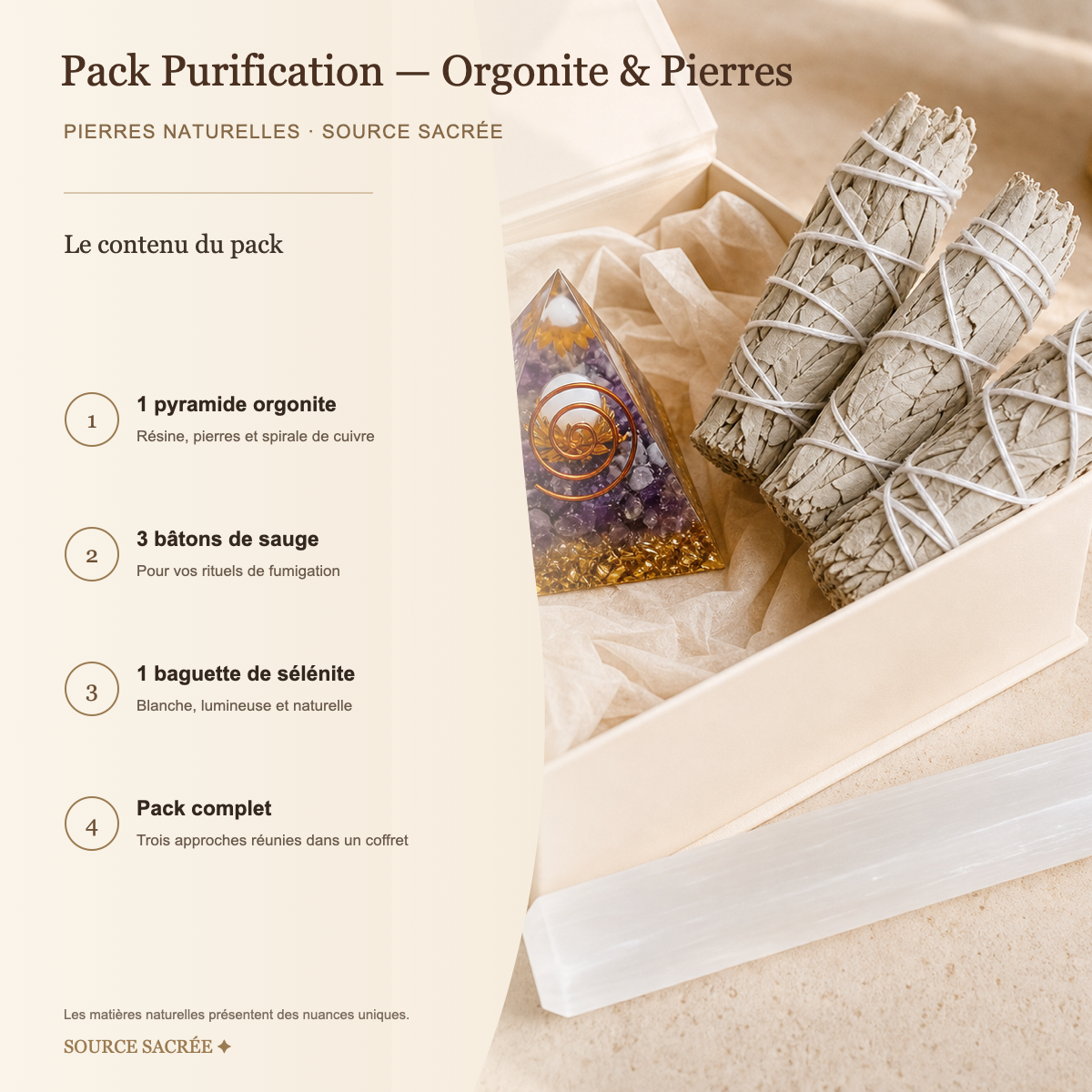 Pack Purification - Orgonite & Pierres — fiche descriptive