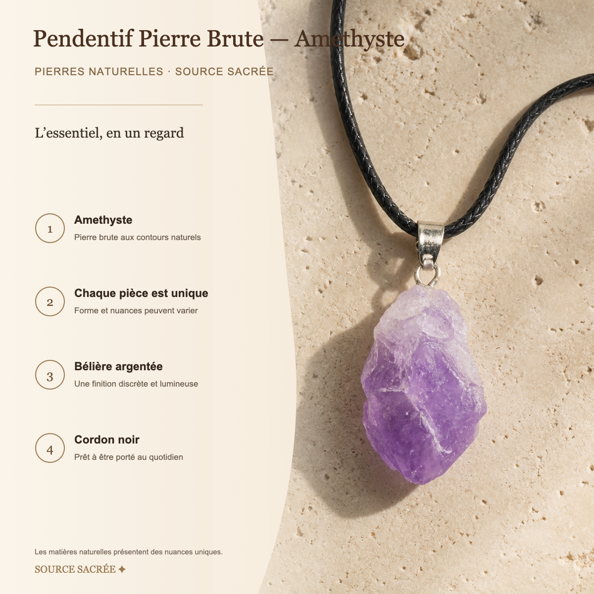 Pendentif Pierre Brute - Amethyste — fiche descriptive