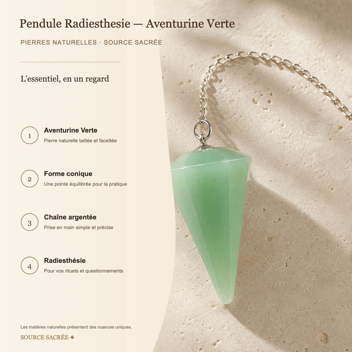 Pendule Radiesthesie - Aventurine Verte — fiche descriptive