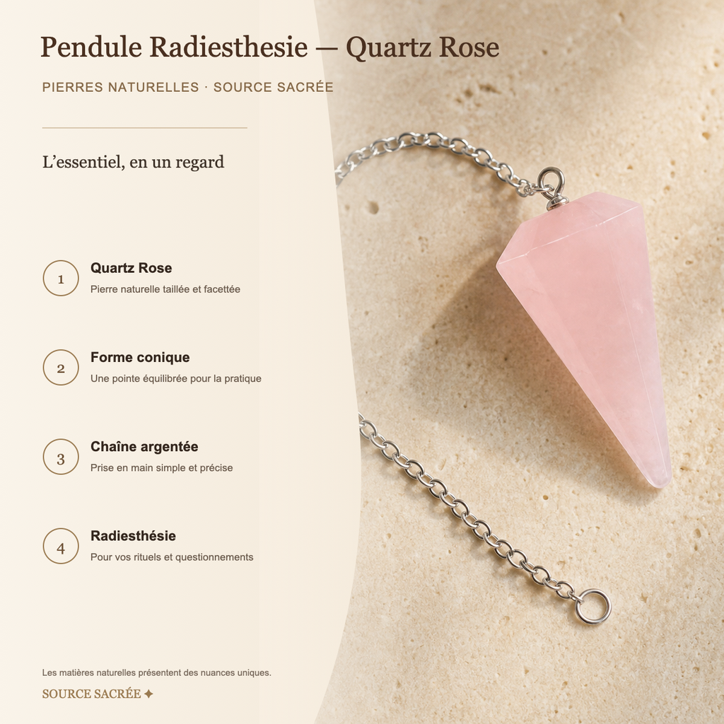 Pendule Radiesthesie - Quartz Rose — fiche descriptive
