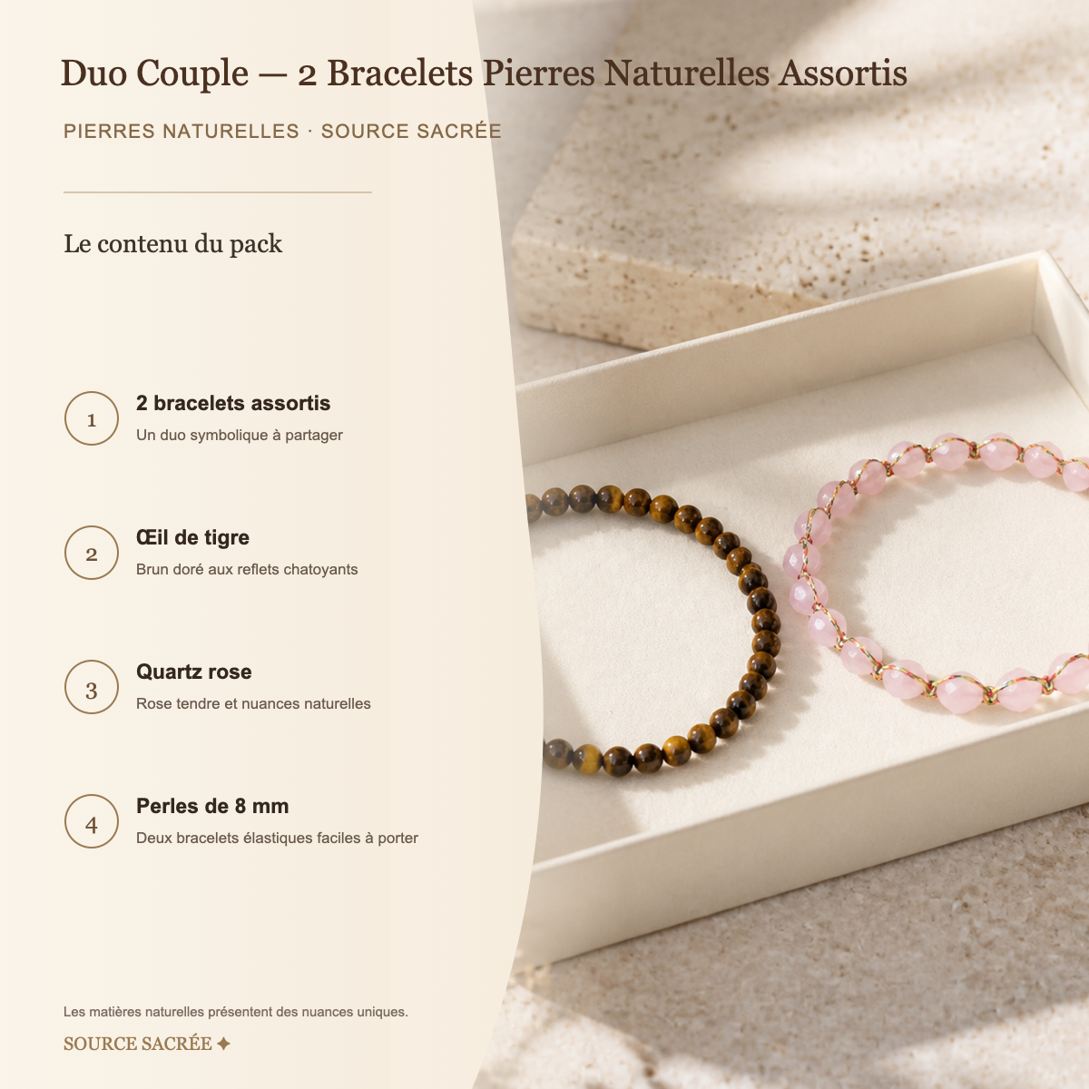 Duo Couple - 2 Bracelets Pierres Naturelles Assortis — fiche descriptive