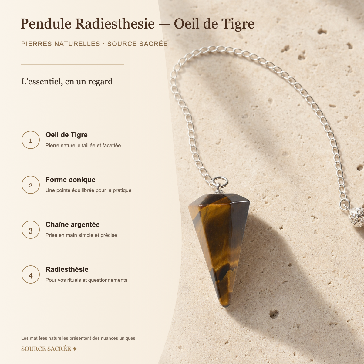 Pendule Radiesthesie - Oeil de Tigre — fiche descriptive