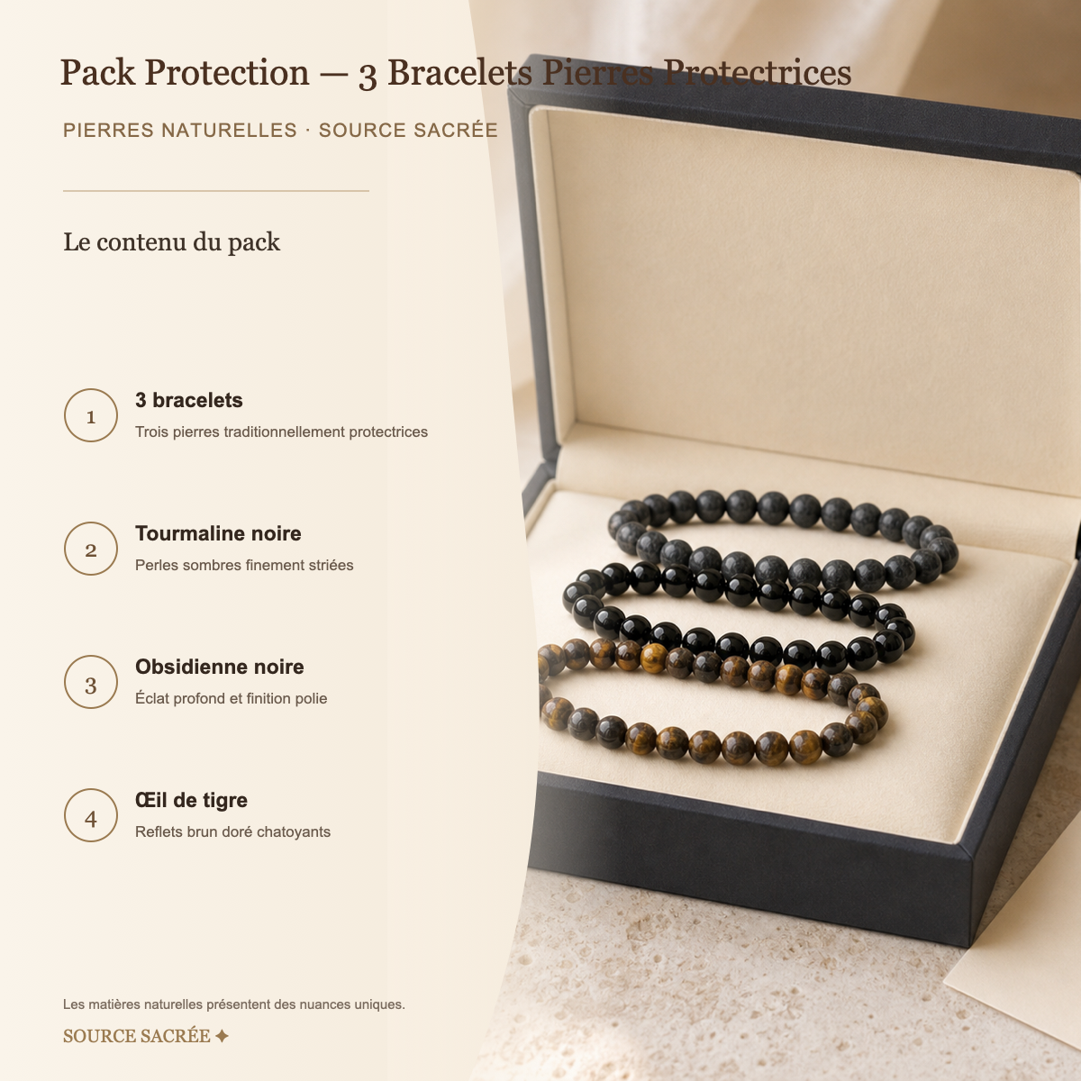 Pack Protection - 3 Bracelets Pierres Protectrices — fiche descriptive