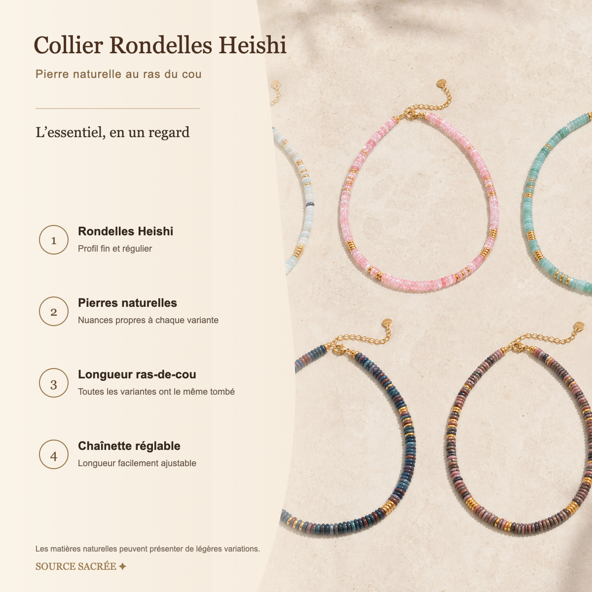 Collier Ras-de-Cou Pierre Naturelle – Rondelles Heishi — fiche descriptive