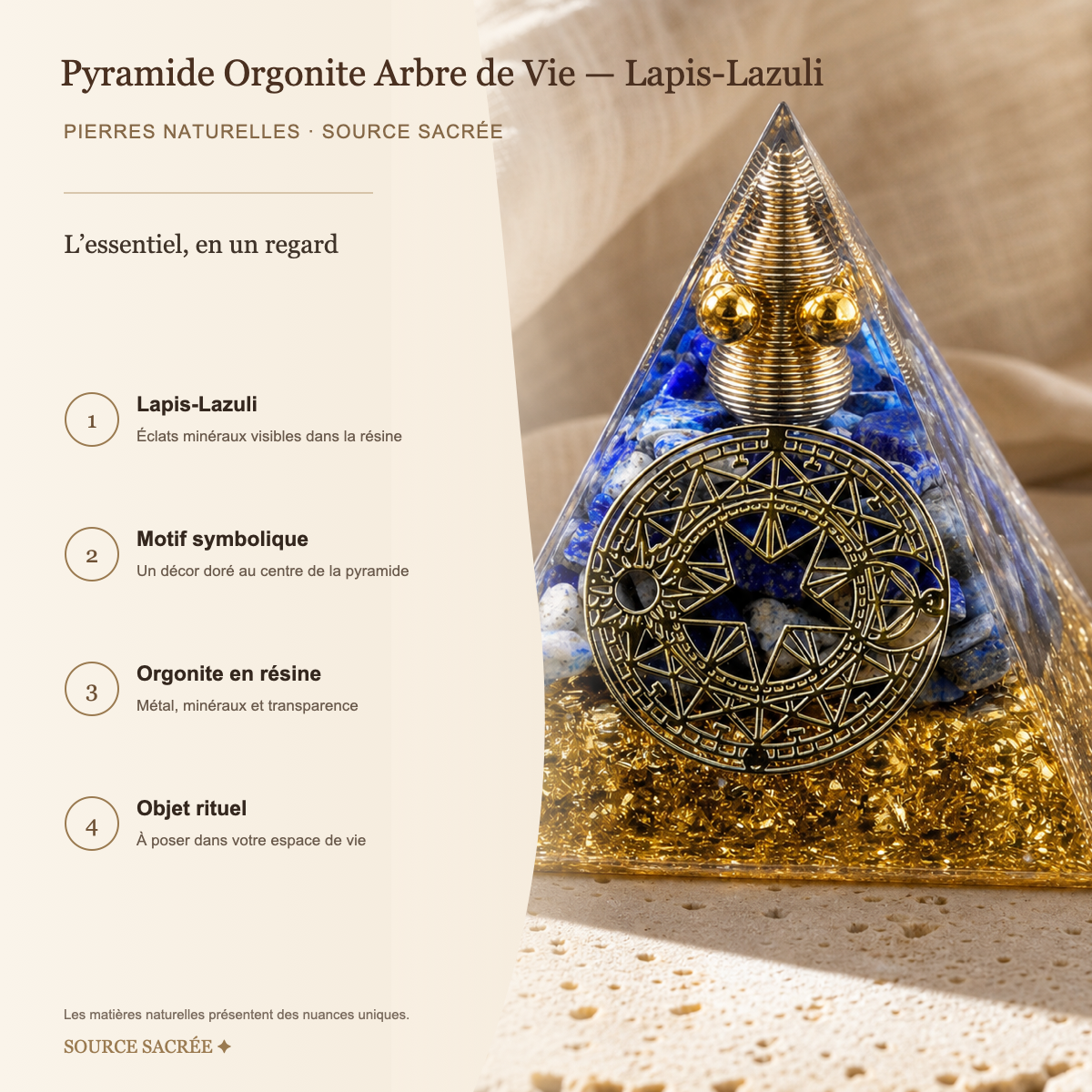 Pyramide Orgonite Arbre de Vie - Lapis-Lazuli — fiche descriptive