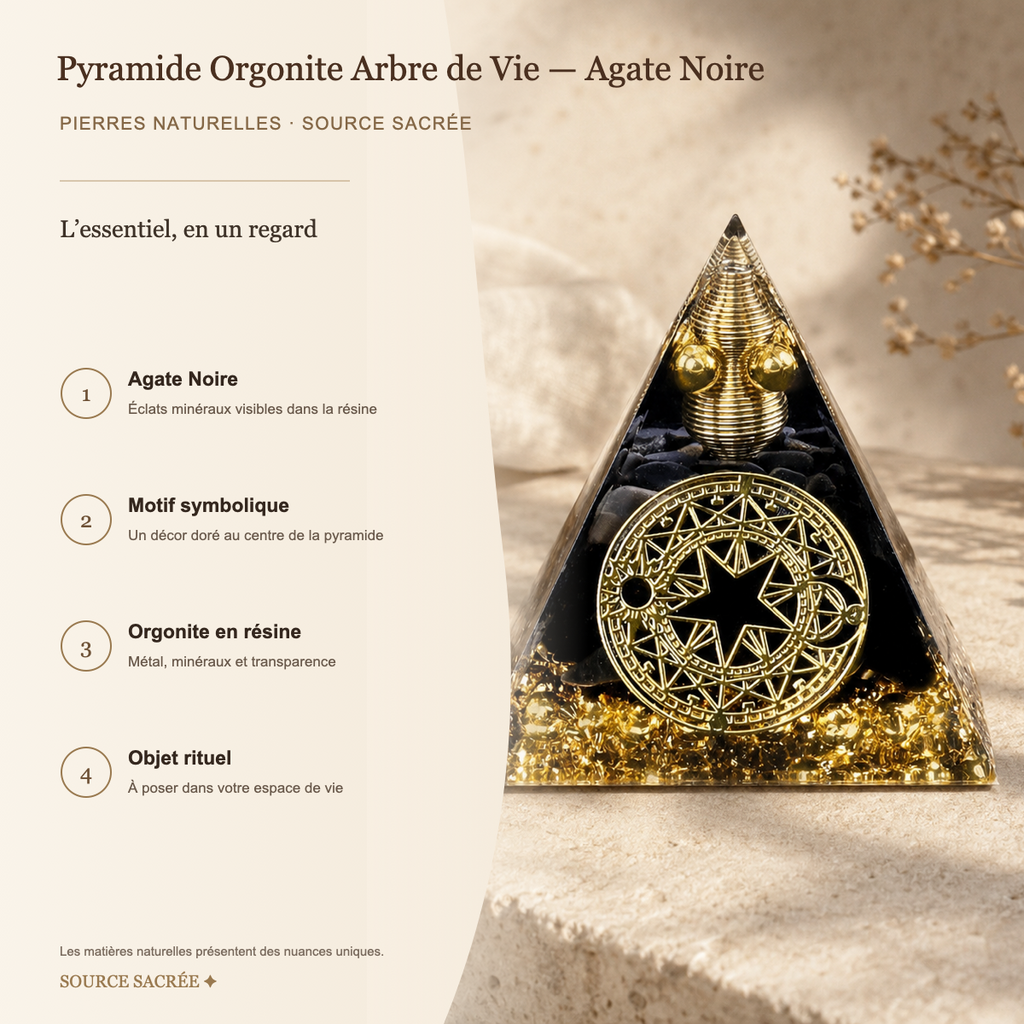 Pyramide Orgonite Arbre de Vie - Agate Noire — fiche descriptive
