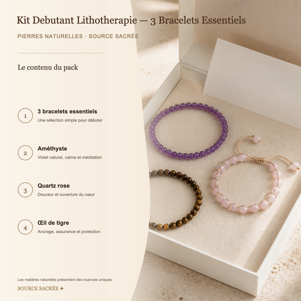 Kit Debutant Lithotherapie - 3 Bracelets Essentiels — fiche descriptive