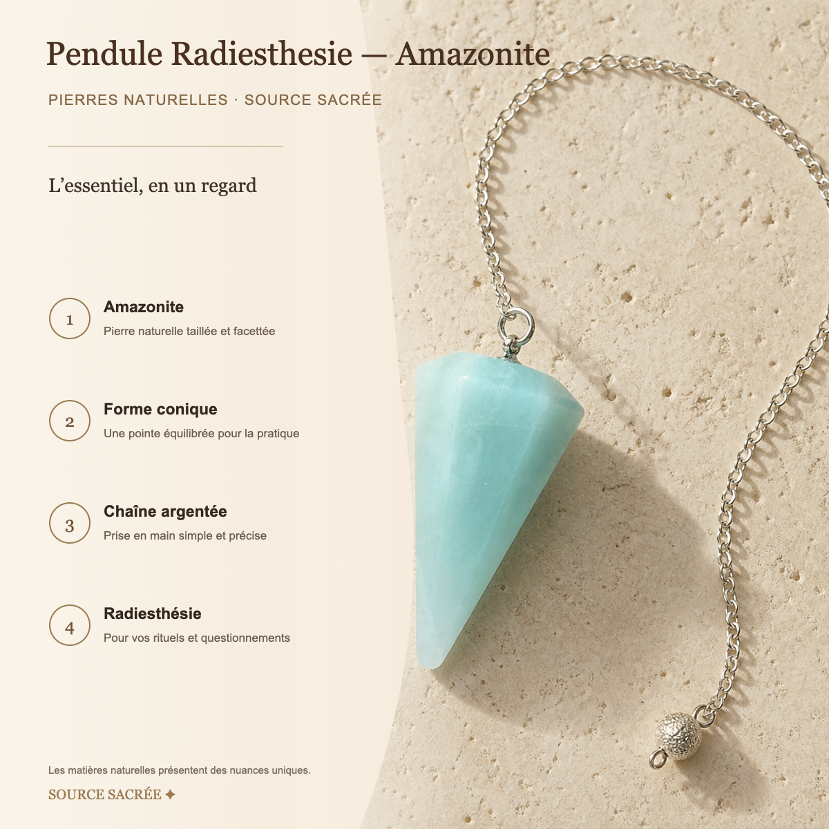 Pendule Radiesthesie - Amazonite — fiche descriptive