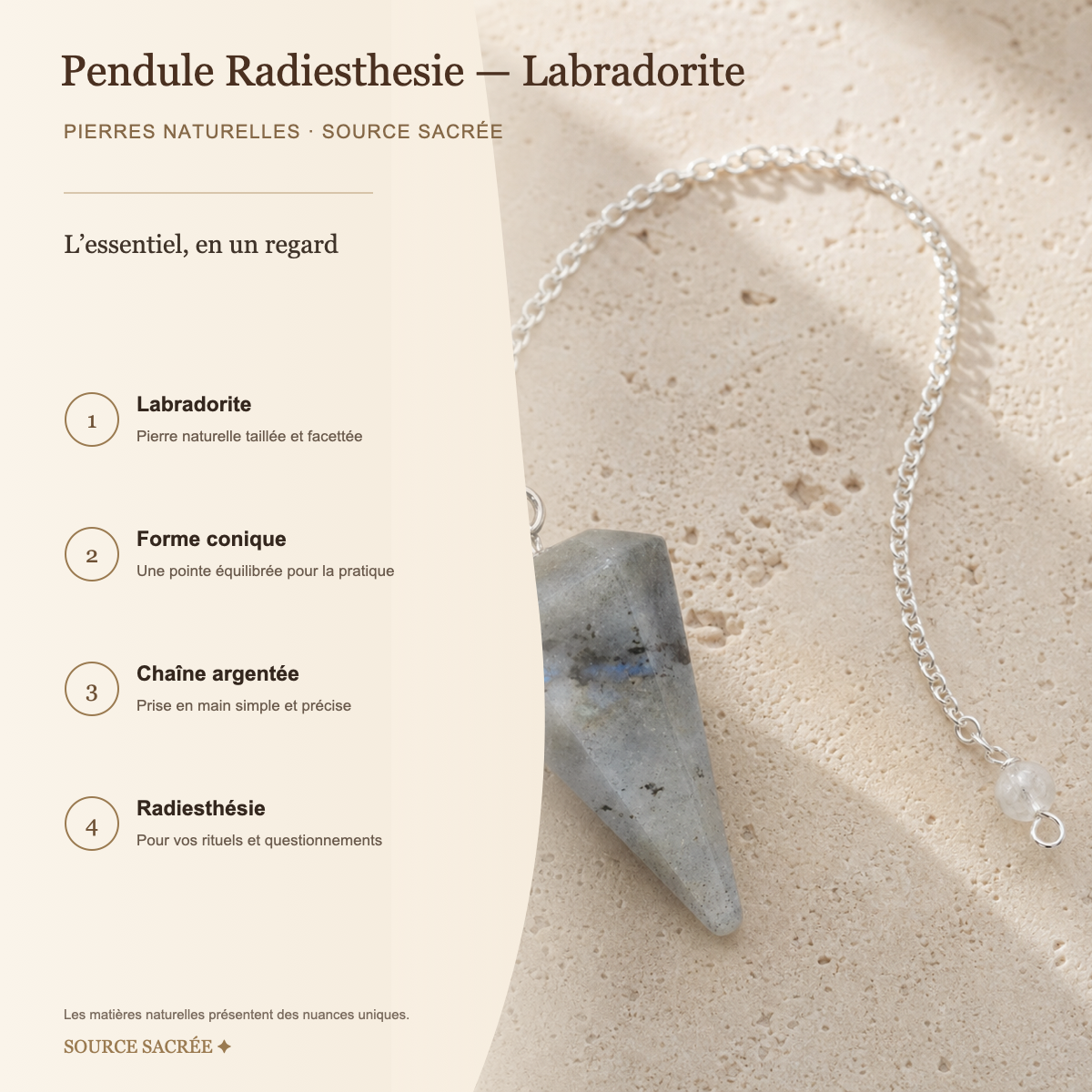 Pendule Radiesthesie - Labradorite — fiche descriptive