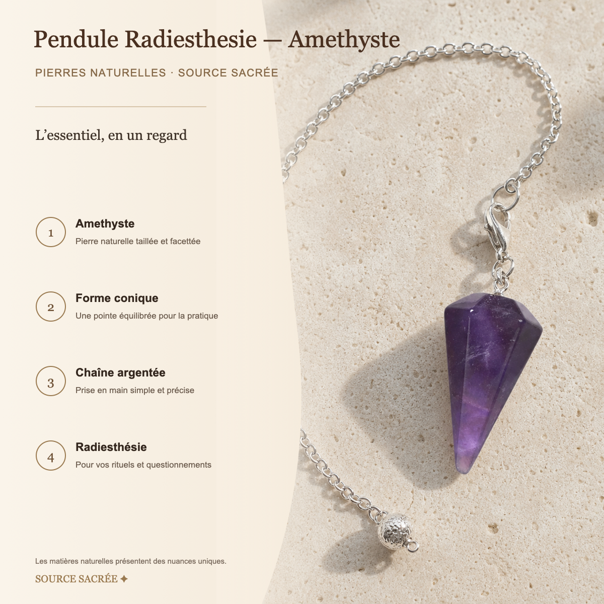 Pendule Radiesthesie - Amethyste — fiche descriptive
