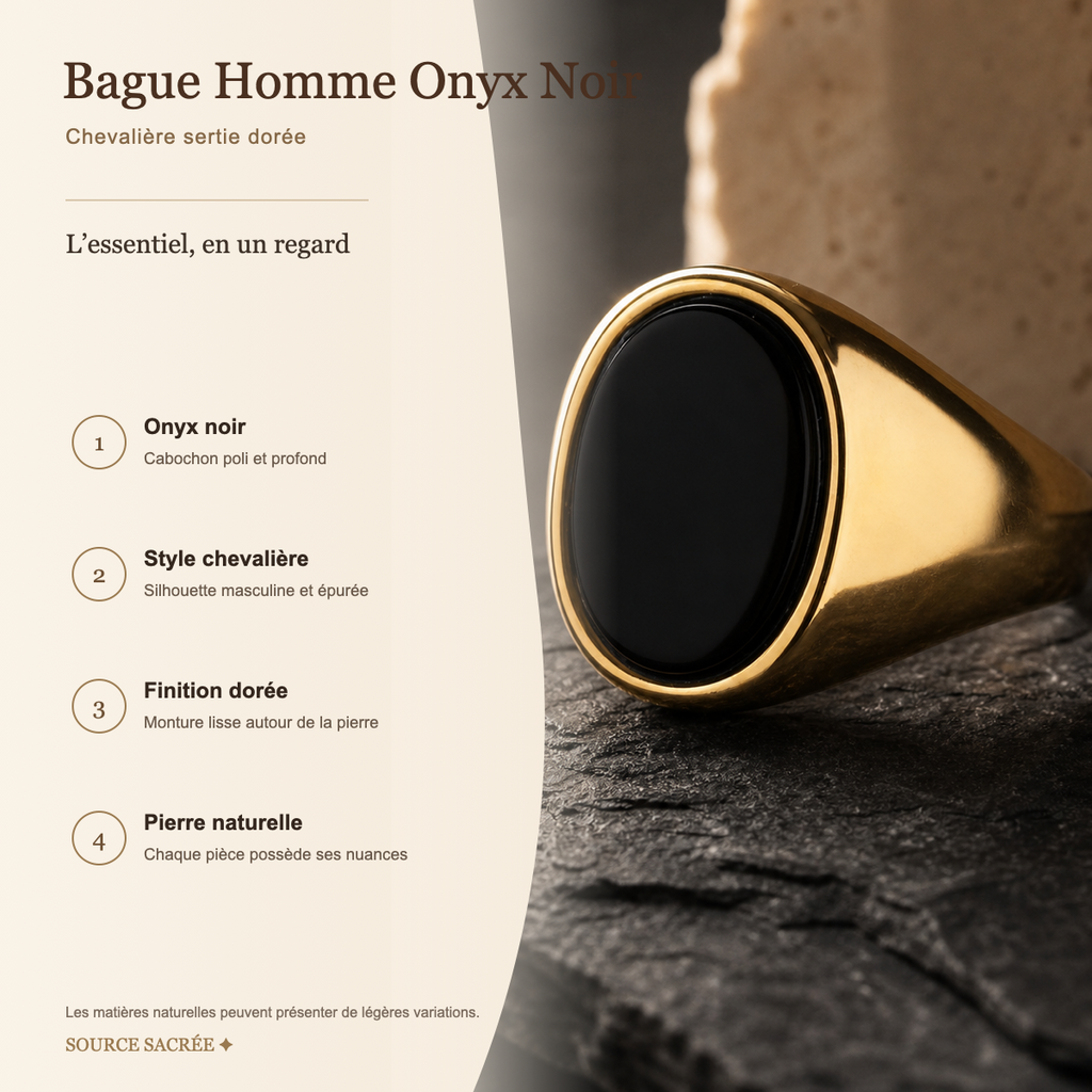 Bague Homme Onyx Noir Sertie — fiche descriptive