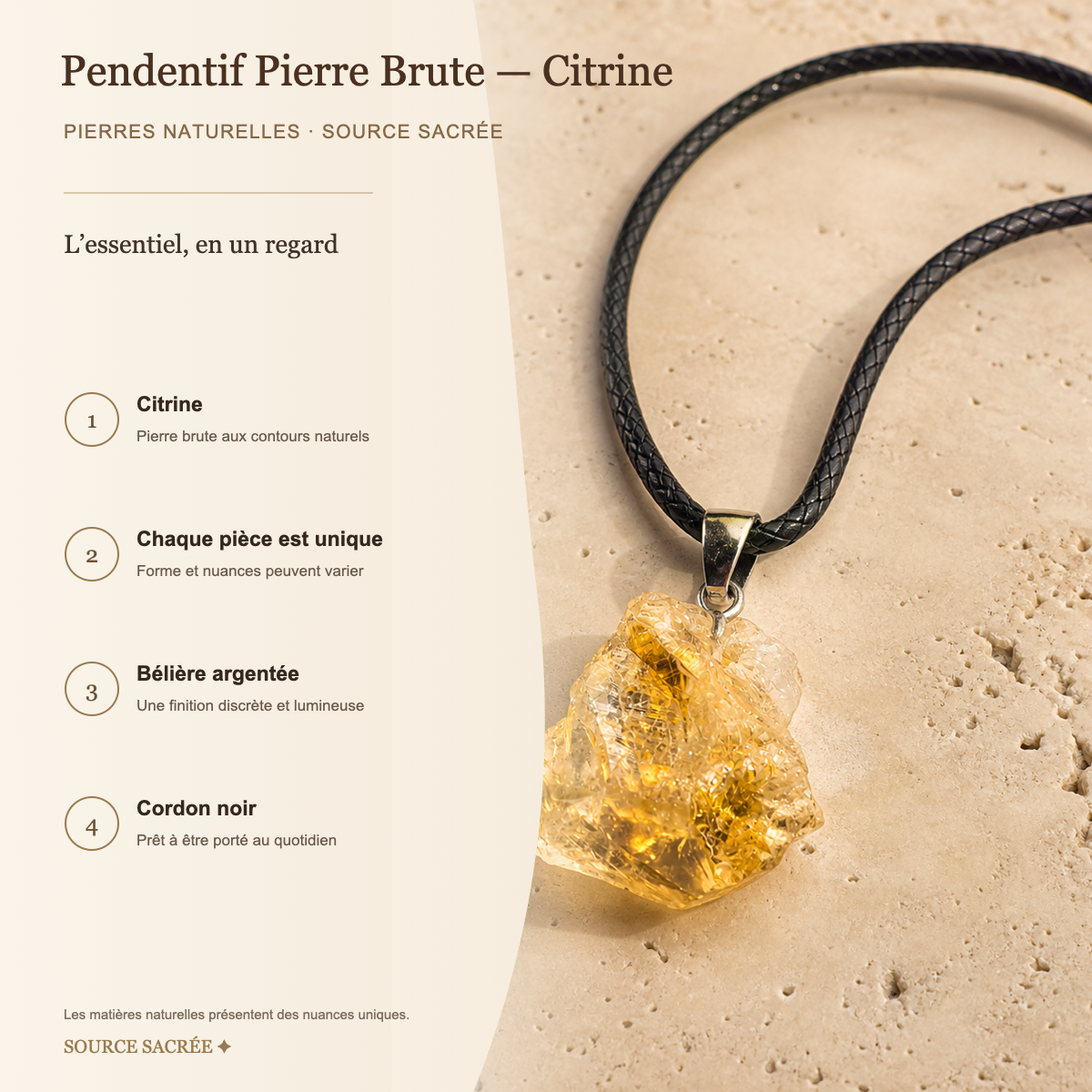 Pendentif Pierre Brute - Citrine — fiche descriptive
