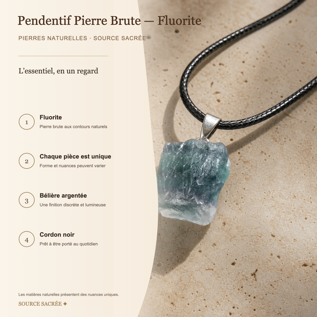 Pendentif Pierre Brute - Fluorite — fiche descriptive