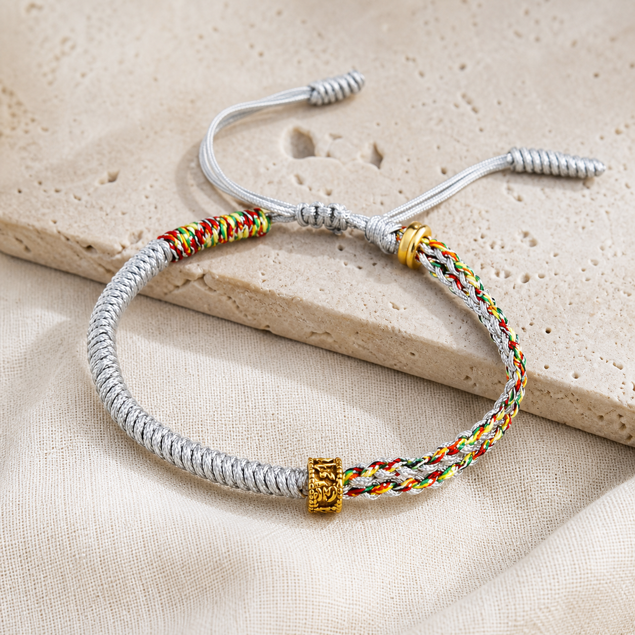 Bracelet Tibétain Tressé Main & Perle Mantra Gravée — variantes produit