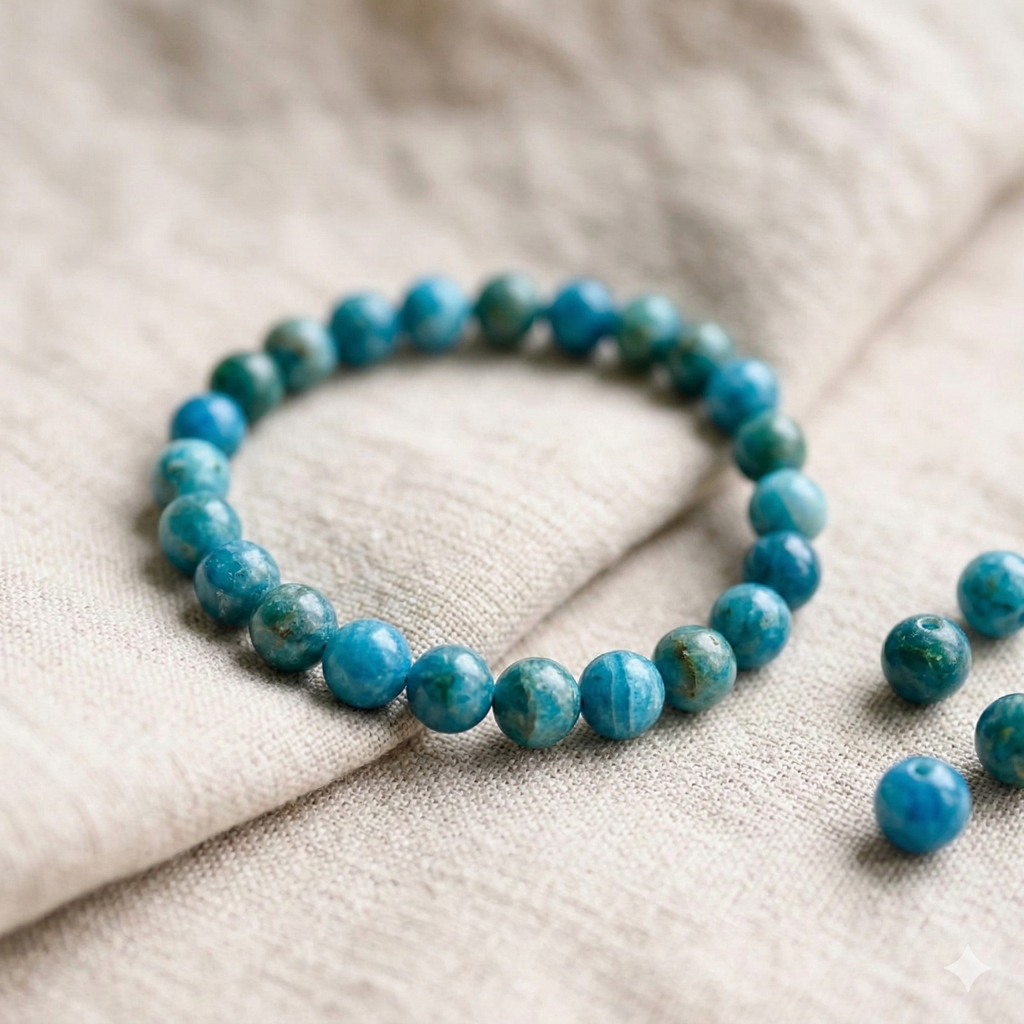 Bracelet apatite bleue pierre naturelle perles 8mm lithotherapie