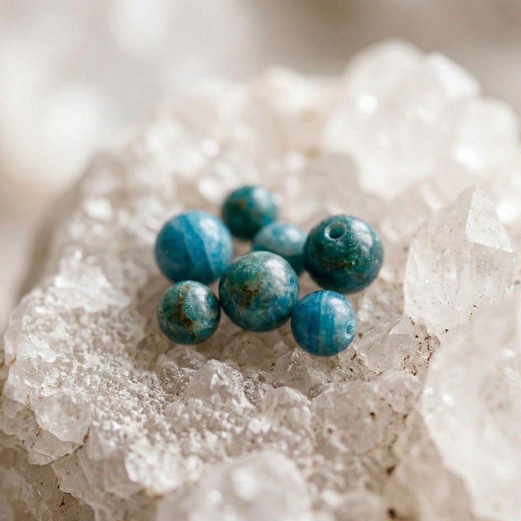 Bracelet apatite bleue porte au poignet pierre bleue naturelle