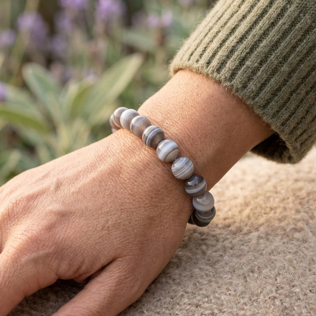 Bracelet agate porté au poignet pierre naturelle