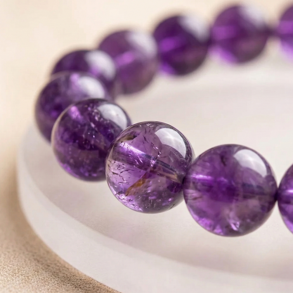 Bracelet amethyste porte au poignet pierre violette naturelle