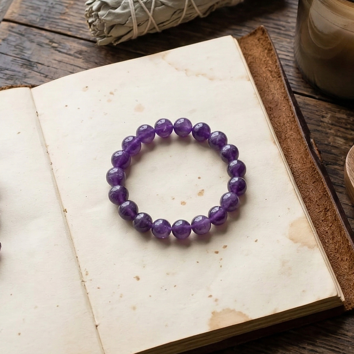 Bracelet amethyste pierre naturelle perles 8mm lithotherapie