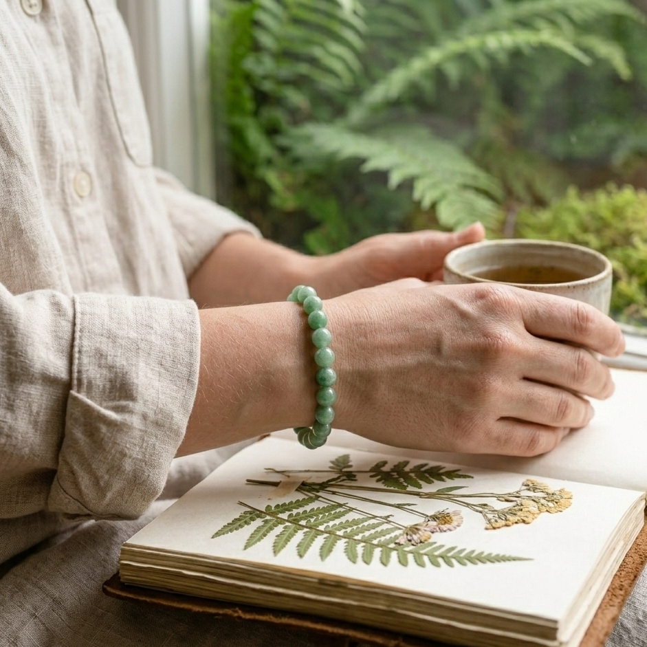 Bracelet aventurine verte porte au poignet pierre verte naturelle