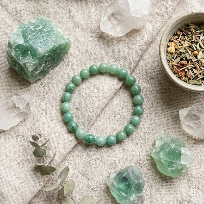 Bracelet aventurine verte detail perles 8mm polies a la main