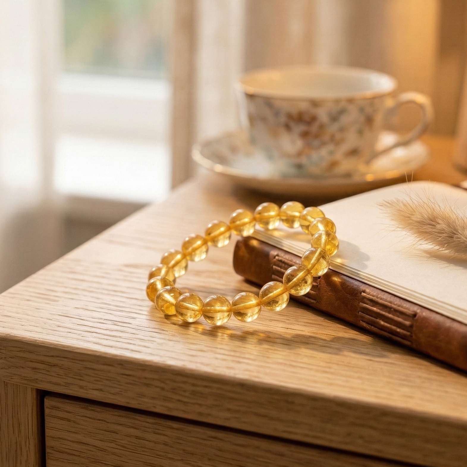 Bracelet citrine pierre jaune détail perles 8mm