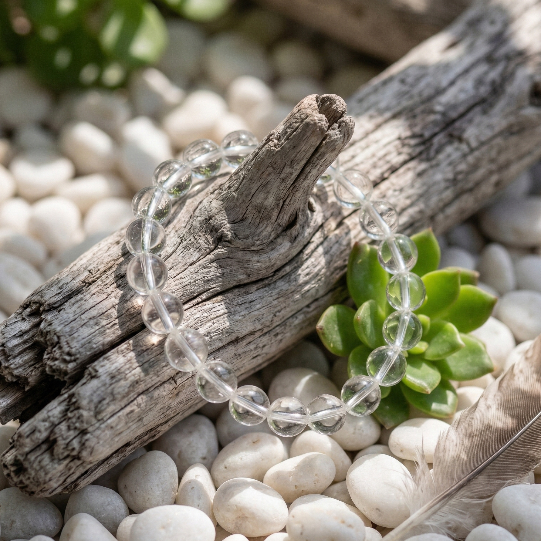 Bracelet cristal de roche détail perles transparentes 8mm