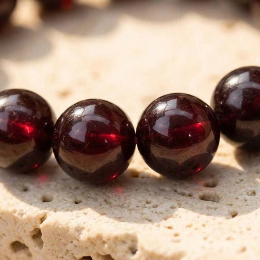 Bracelet grenat détail perles 8mm polies à la main