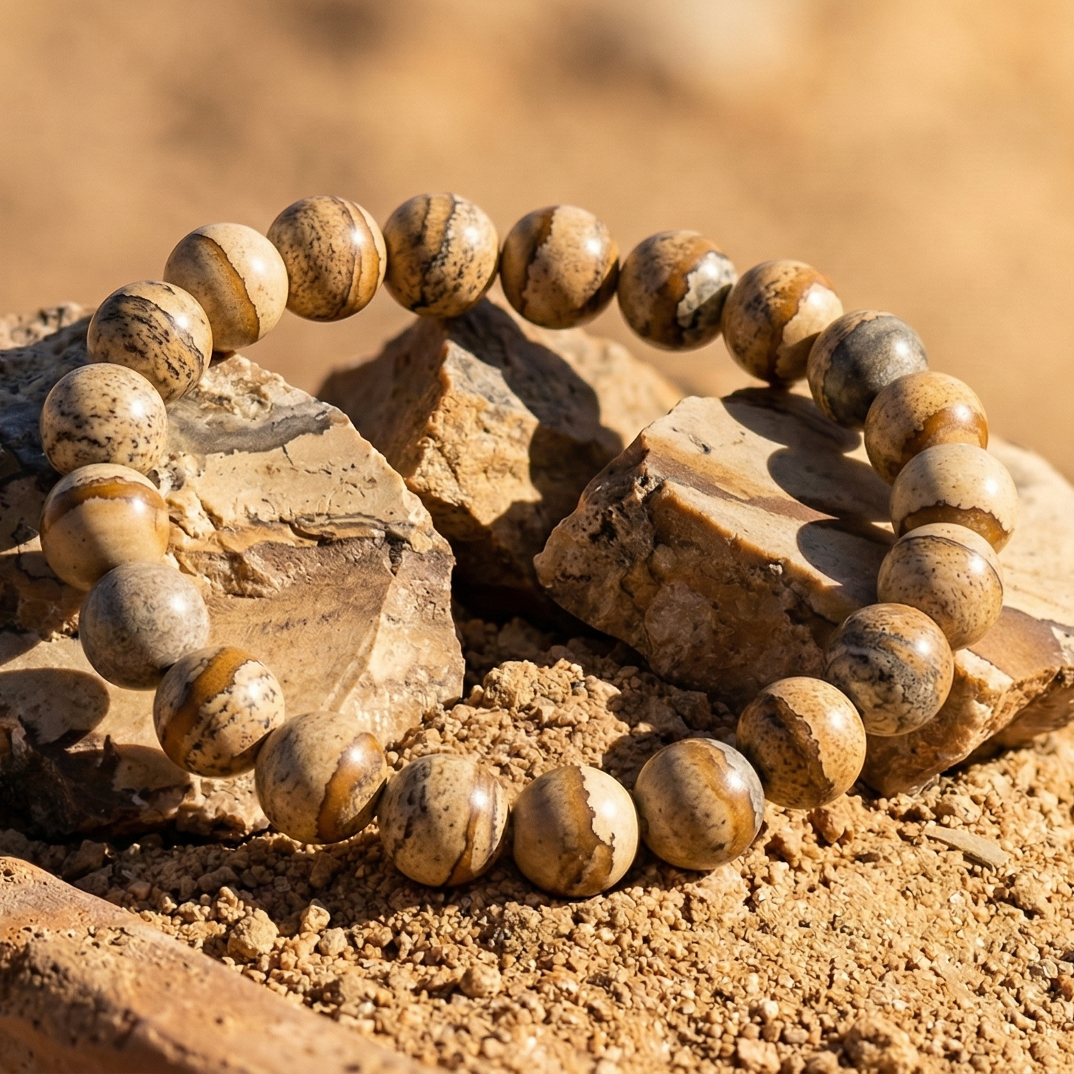 Bracelet jaspe paysage pierre naturelle perles 8mm lithothérapie