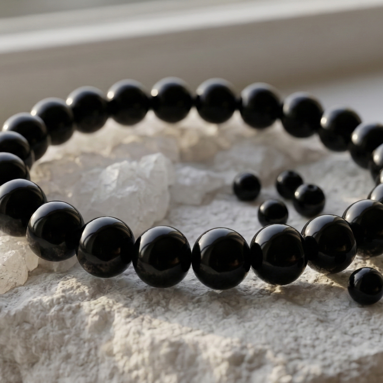 Bracelet onyx noir pierre naturelle perles 8mm lithothérapie