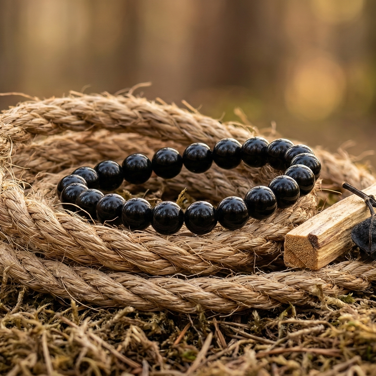 Bracelet onyx noir détail perles noires 8mm force