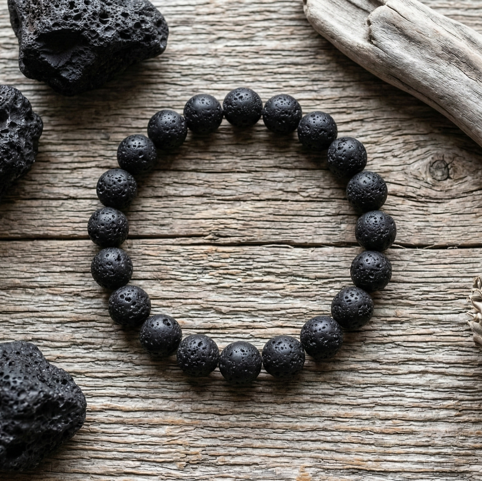 Bracelet pierre de lave noire perles 8mm - ancrage et protection