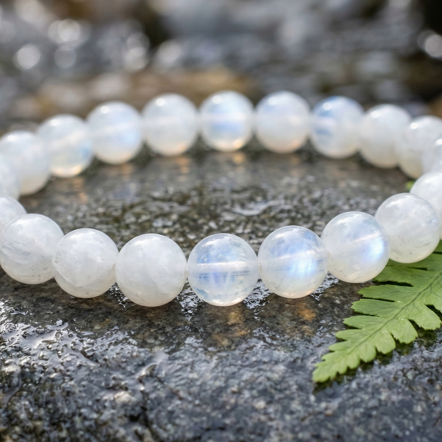 Bracelet pierre de lune naturelle perles 8mm lithothérapie