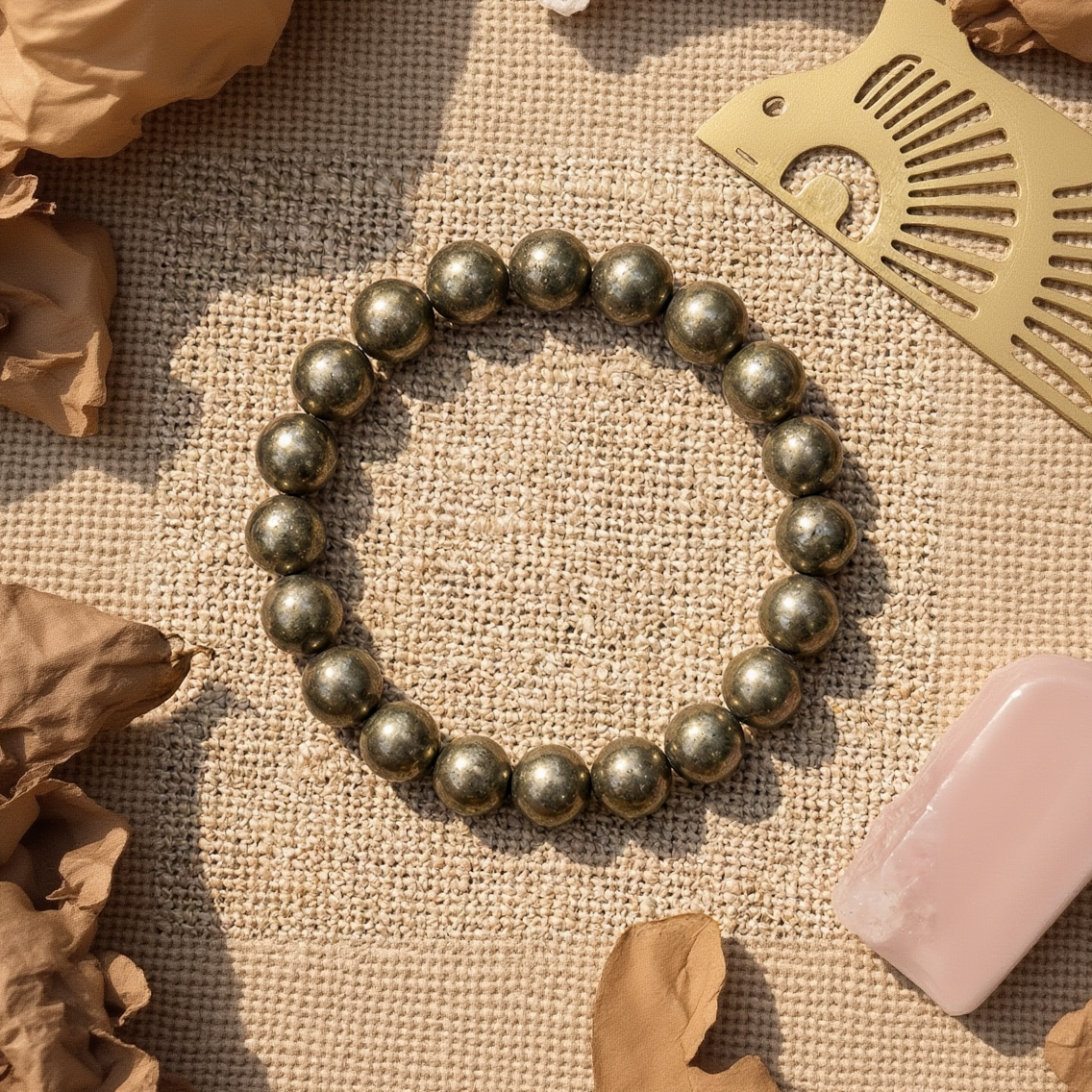 Bracelet pyrite pierre naturelle perles 8mm lithothérapie