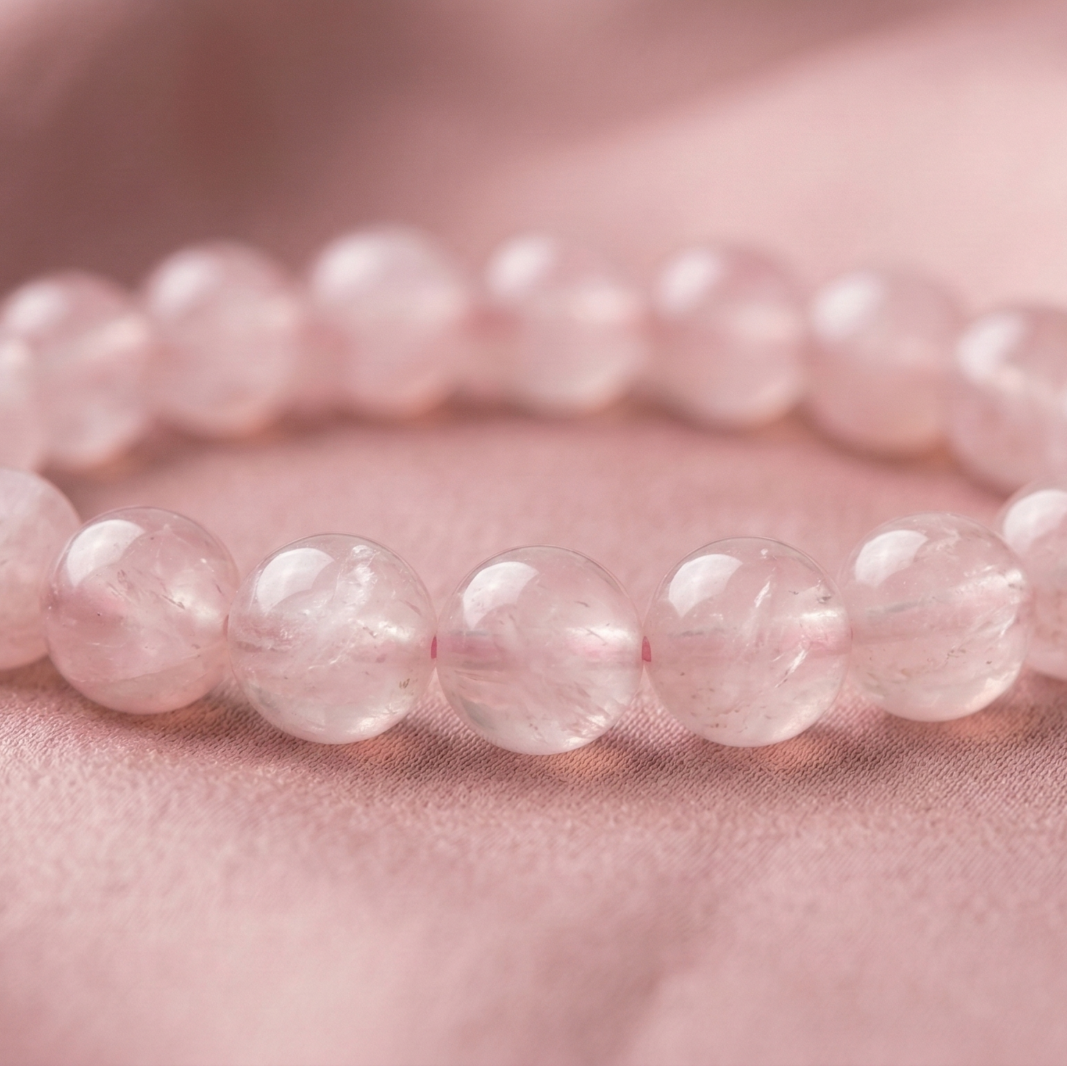 Bracelet quartz rose perles 8mm rose naturel - pierre d'amour