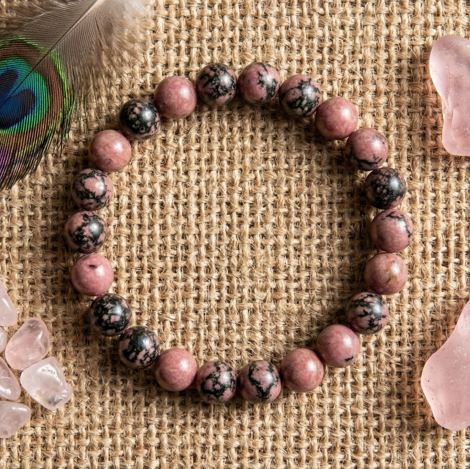 Bracelet rhodonite pierre naturelle perles 8mm lithothérapie